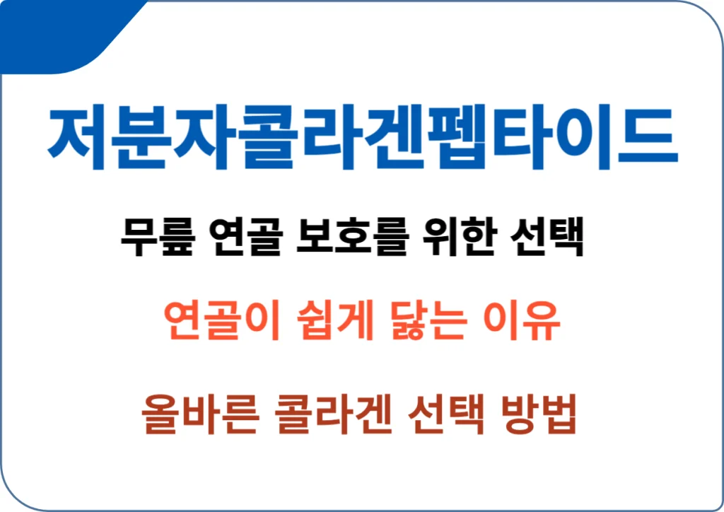저분자콜라겐펩타이드 무릎 연골 보호를 위한 선택, 무릎 연골이 쉽게 닳는 이유와 연골 건강을 위한 필수 선택, 저분자콜라겐펩타이드에 대해 알아보겠습니다. 연골 보호와 관절 건강 유지의 중요성을 이해하고, 올바른 콜라겐 선택으로 건강을 지켜보세요.