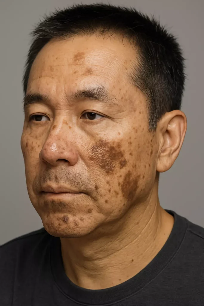 남자 검버섯 위치별 차이 – 광대에 짙게 퍼진 색소침착 사례 이미지
