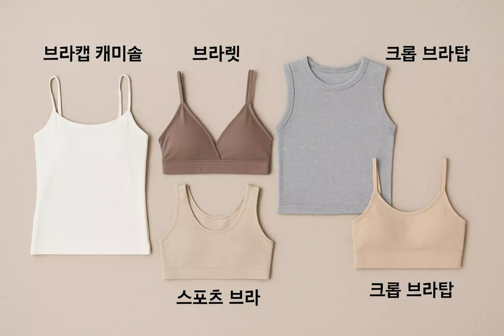 브라렛, 스포츠 브라, 브라캡 캐미솔, 크롭 브라탑 등 집에서 입기 좋은 브라 대체 속옷 모음